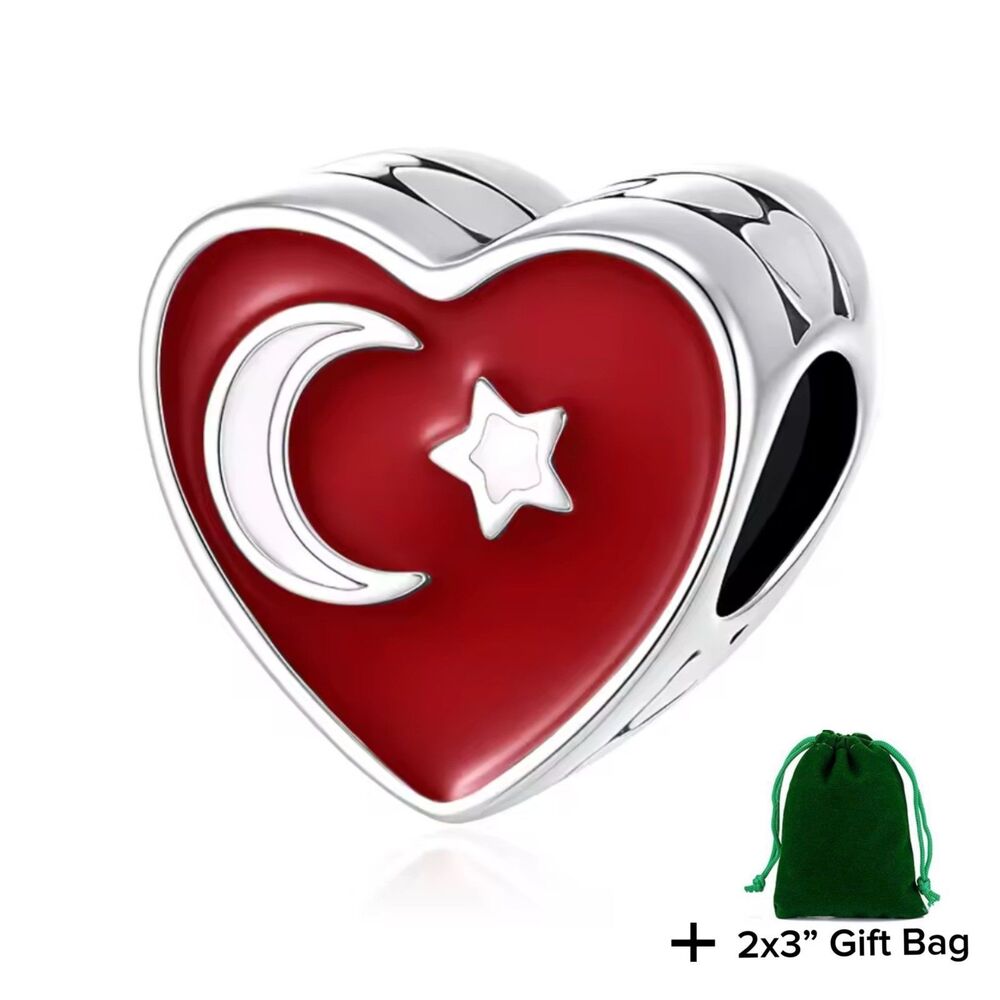 Turkey Flag Bead Charm | 925 Silver | Brand New